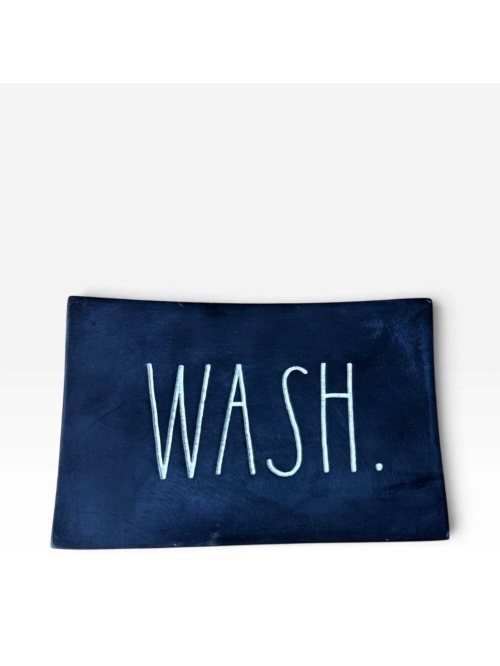 Rae Dunn “WASH” Soap Dish Ceramic Black White Bathroom Sink Accessory New